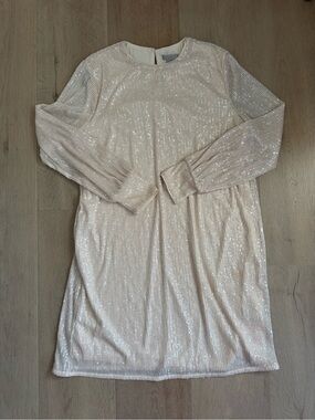 H&M Cream Sequin Long Sleeve Party Dress
